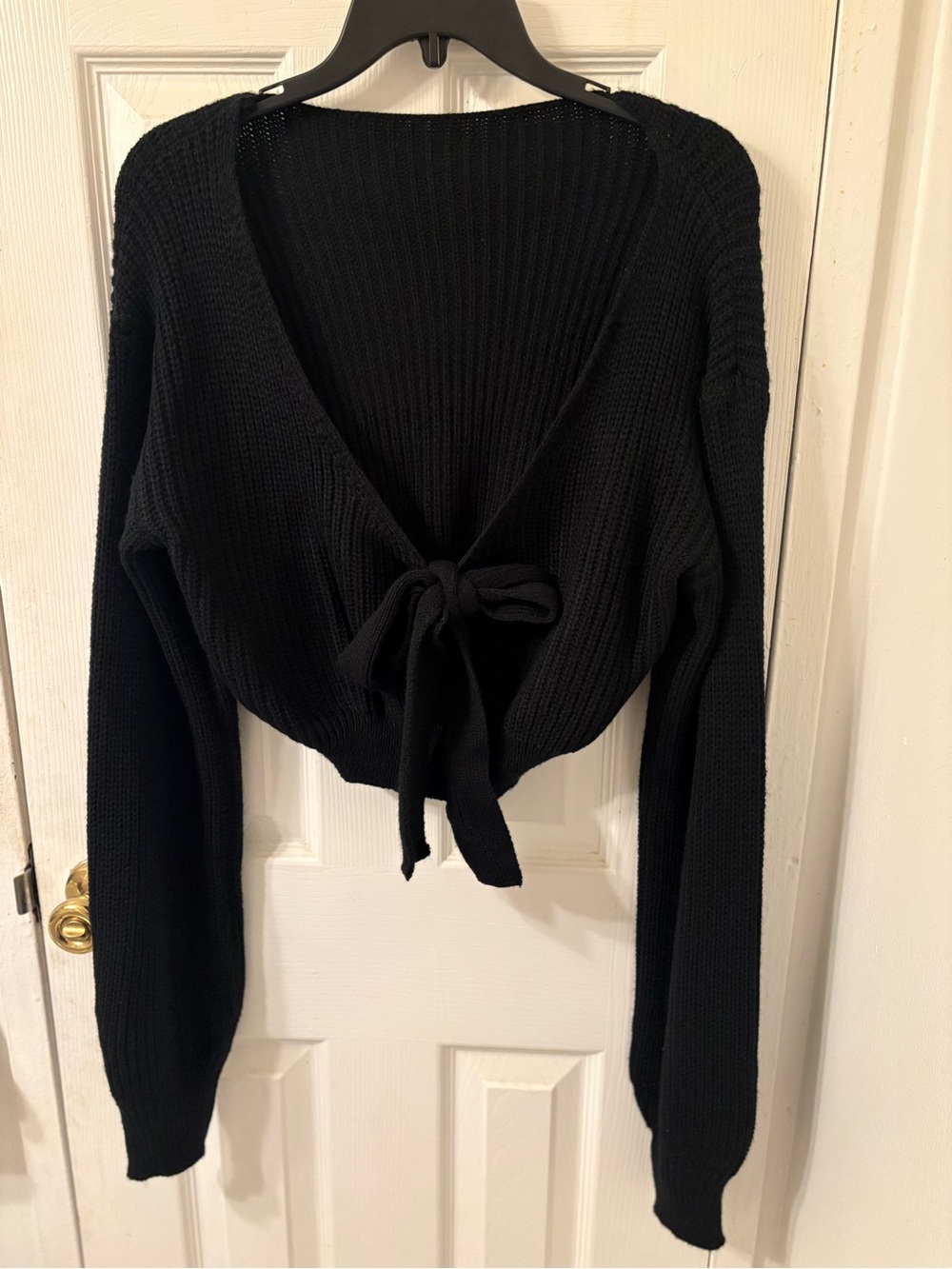 SHEIN Black V-Neck Tie-Front Knit Sweater